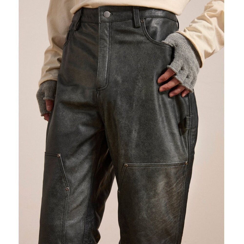 NEW FOUND Distressed Genuine Leather Carpenter Pants SZ 36 - Picture 8 of 10